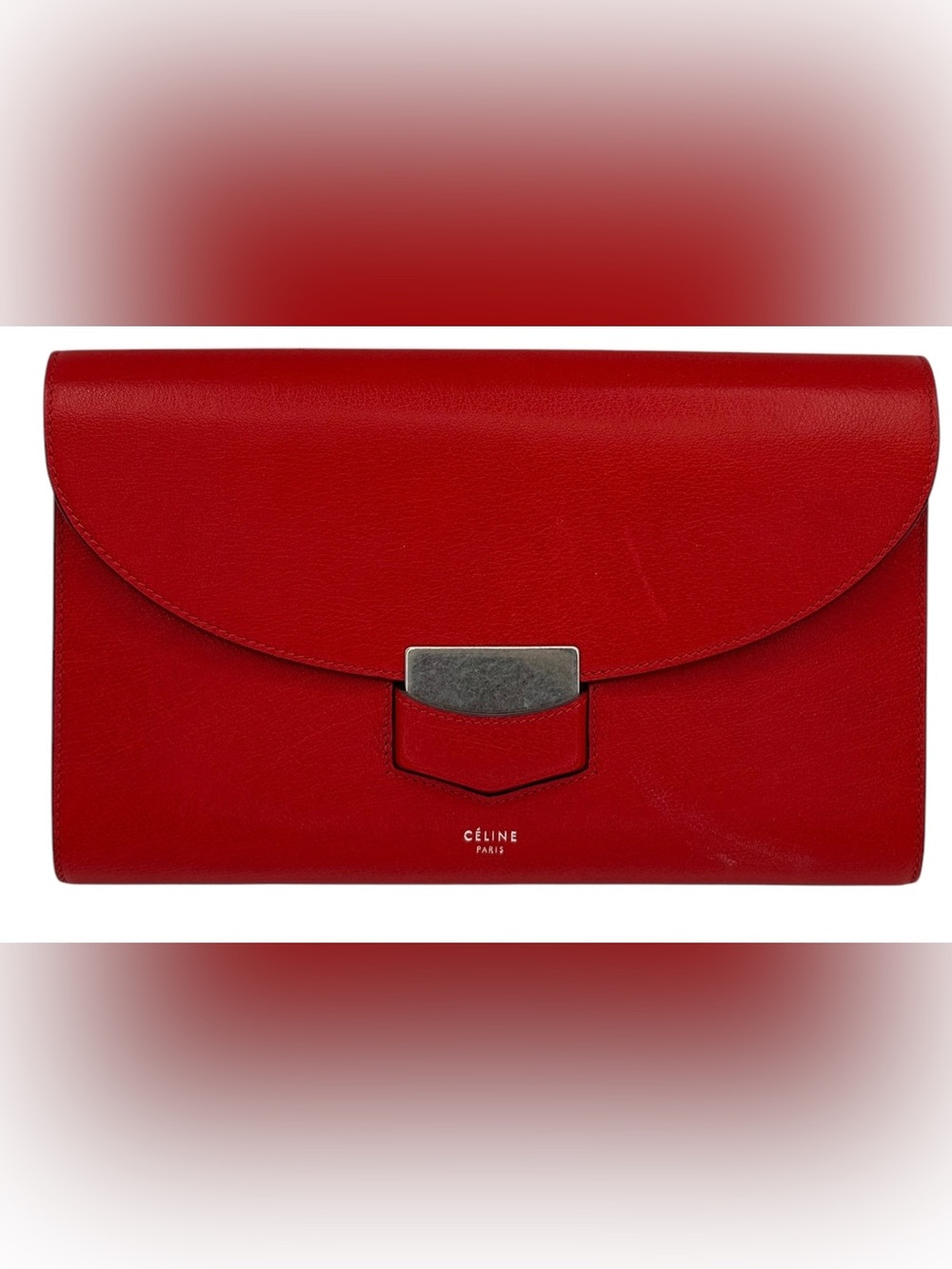CELINE Grained Calfskin Trotteur Clutch in Red - New in Box